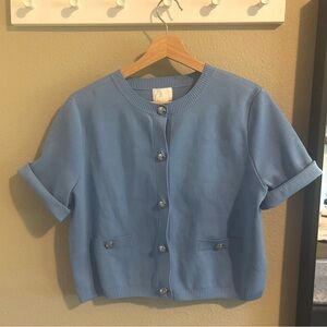 Blue Short Sleeve Women's Cardigan
